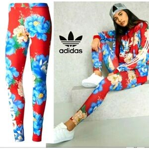 Adidas Originals Ladies x Farm Rio Chita Red Floral Leggings Women US XS‎